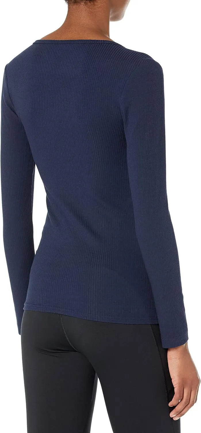 Amazon Essentials Women's Fitted Long Sleeve Shirt, Slim-Fit - Layering Knit Rib V-Neck, Pack of 2