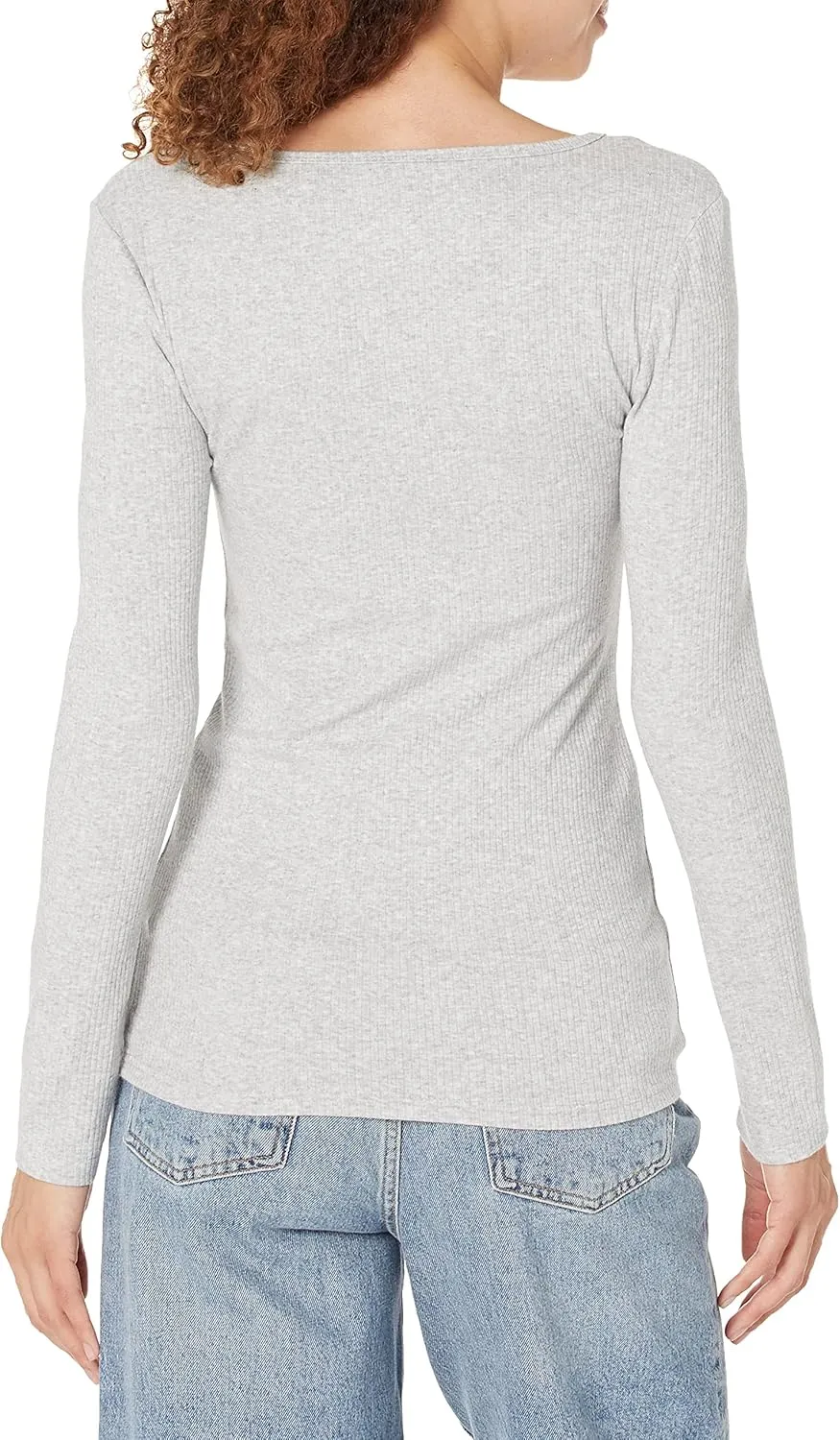 Amazon Essentials Women's Fitted Long Sleeve Shirt, Slim-Fit - Layering Knit Rib V-Neck, Pack of 2