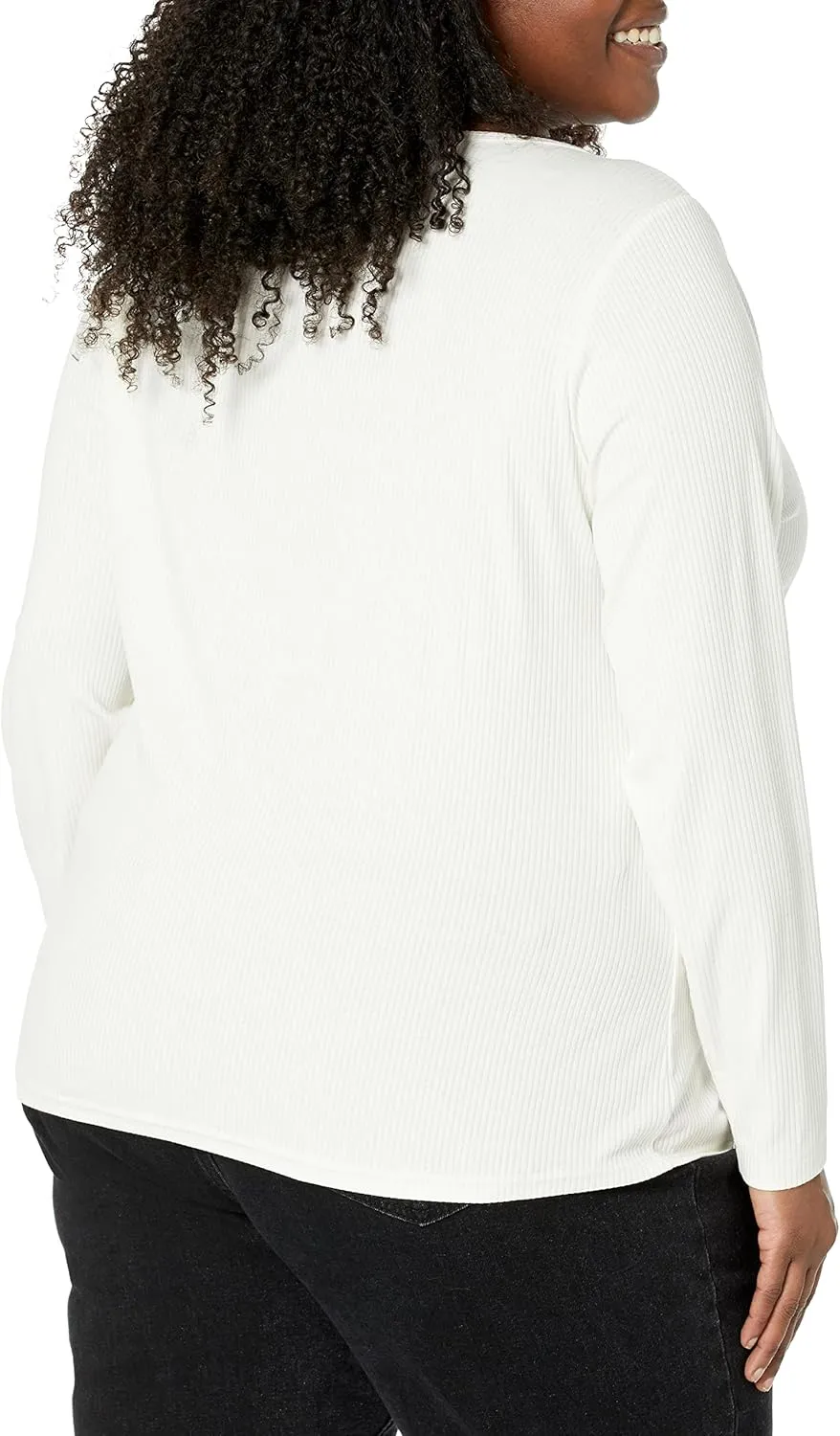 Amazon Essentials Women's Fitted Long Sleeve Shirt, Slim-Fit - Layering Knit Rib V-Neck, Pack of 2