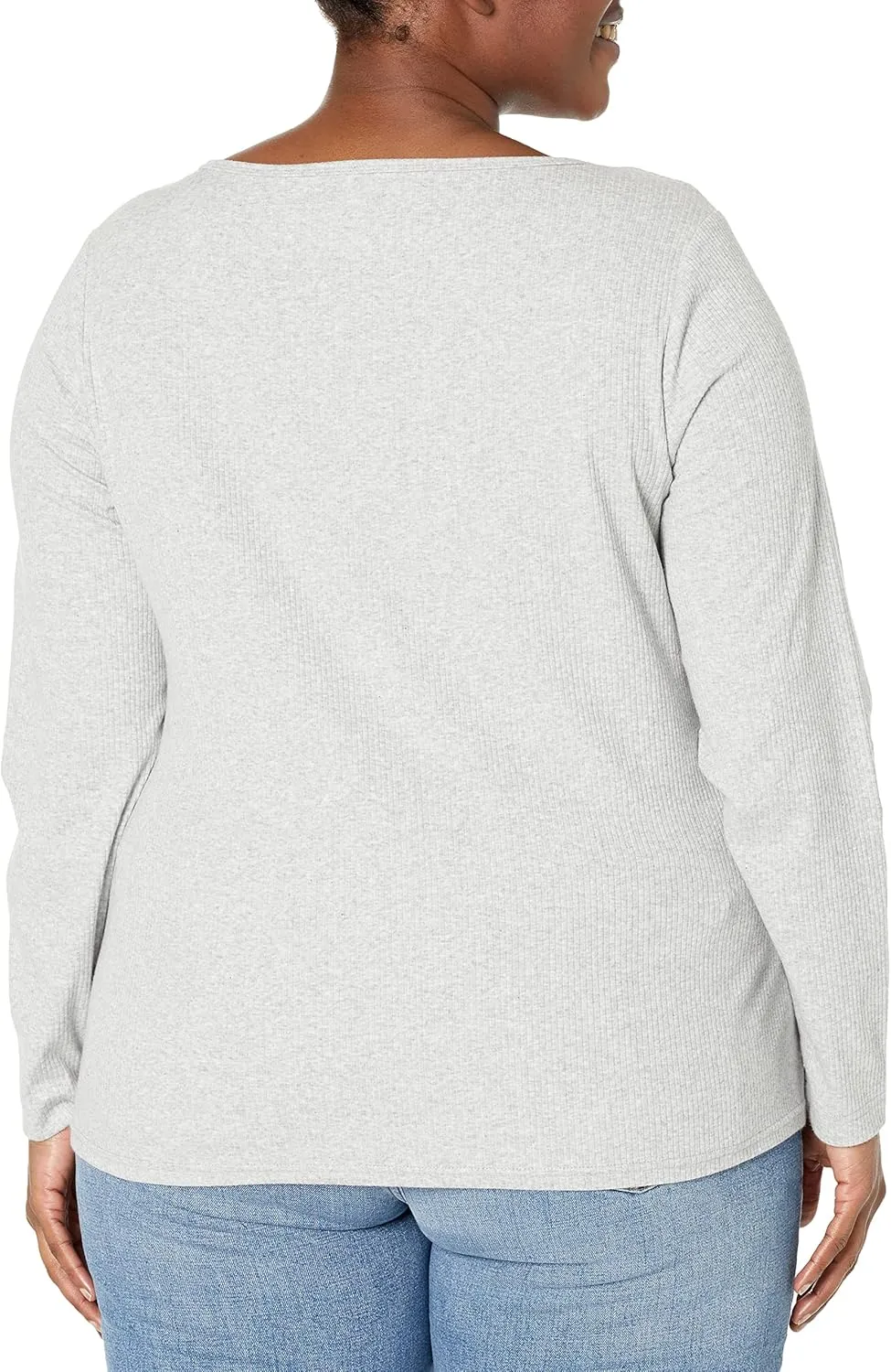 Amazon Essentials Women's Fitted Long Sleeve Shirt, Slim-Fit - Layering Knit Rib V-Neck, Pack of 2