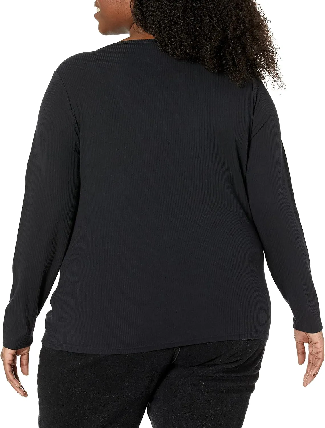Amazon Essentials Women's Fitted Long Sleeve Shirt, Slim-Fit - Layering Knit Rib V-Neck, Pack of 2