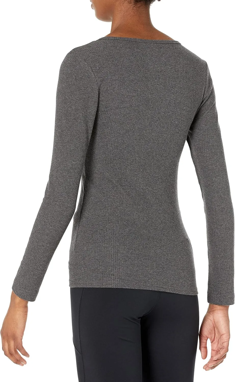 Amazon Essentials Women's Fitted Long Sleeve Shirt, Slim-Fit - Layering Knit Rib V-Neck, Pack of 2