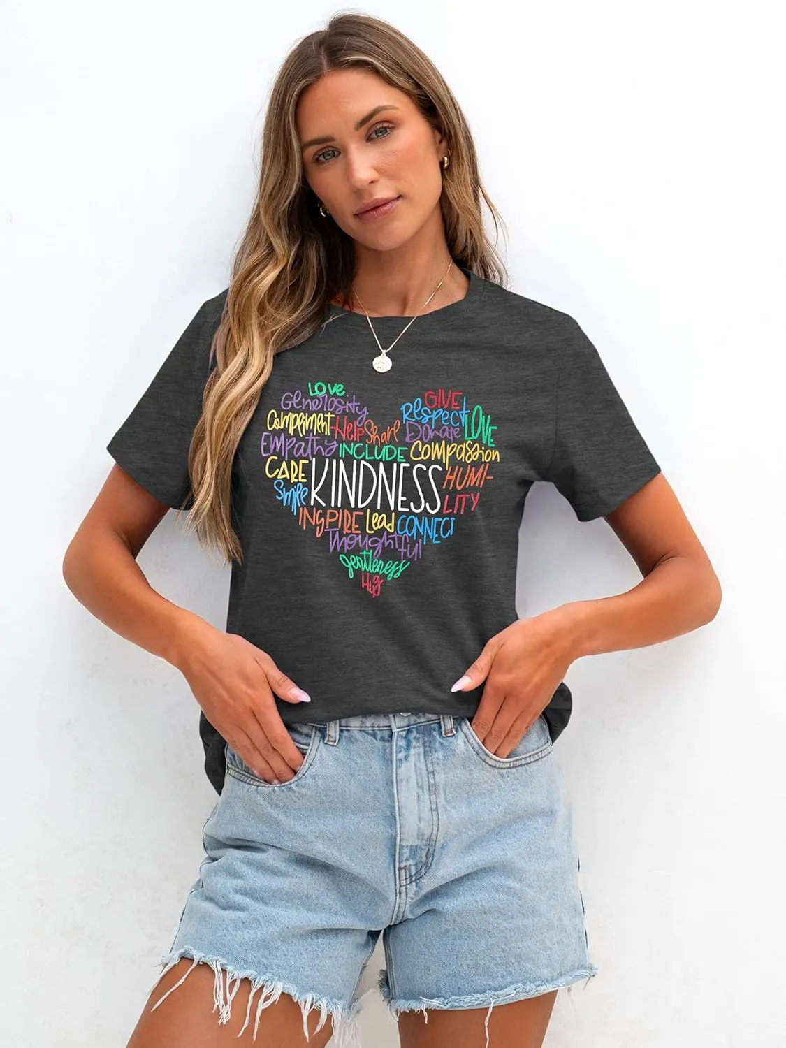 Anbech Womens Kindness Shirts Be Kind Teacher Graphic Tees Short Sleeve Love Tops