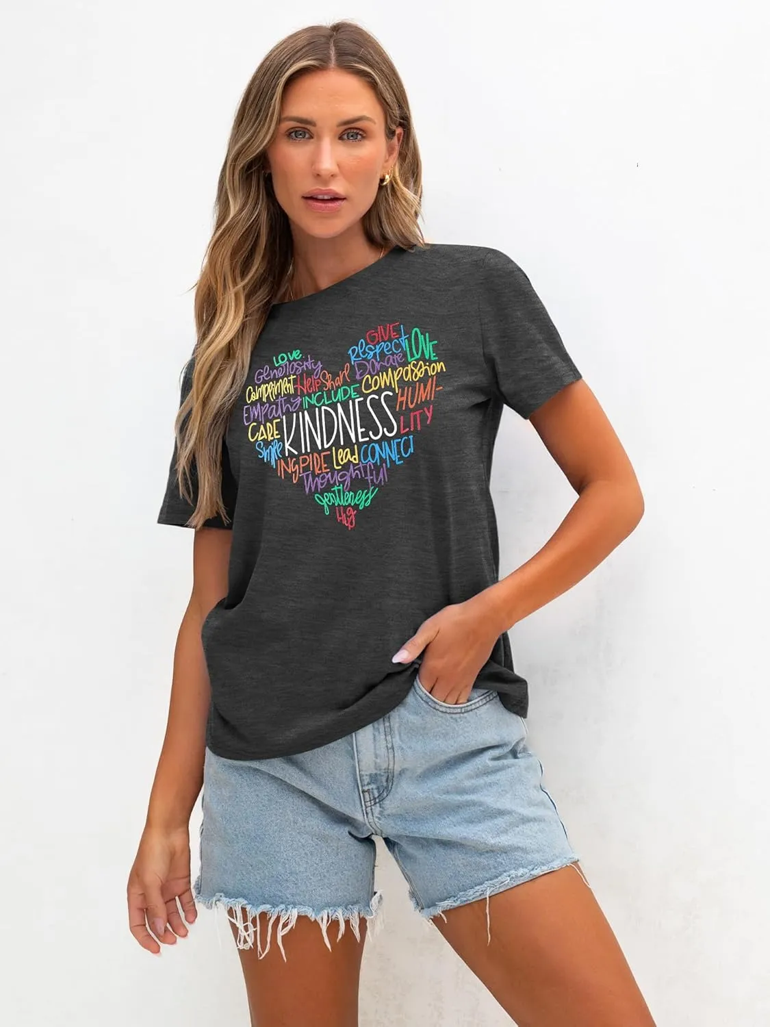 Anbech Womens Kindness Shirts Be Kind Teacher Graphic Tees Short Sleeve Love Tops