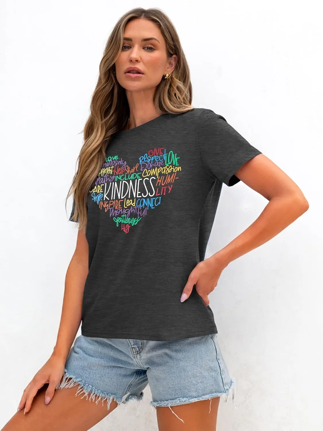 Anbech Womens Kindness Shirts Be Kind Teacher Graphic Tees Short Sleeve Love Tops