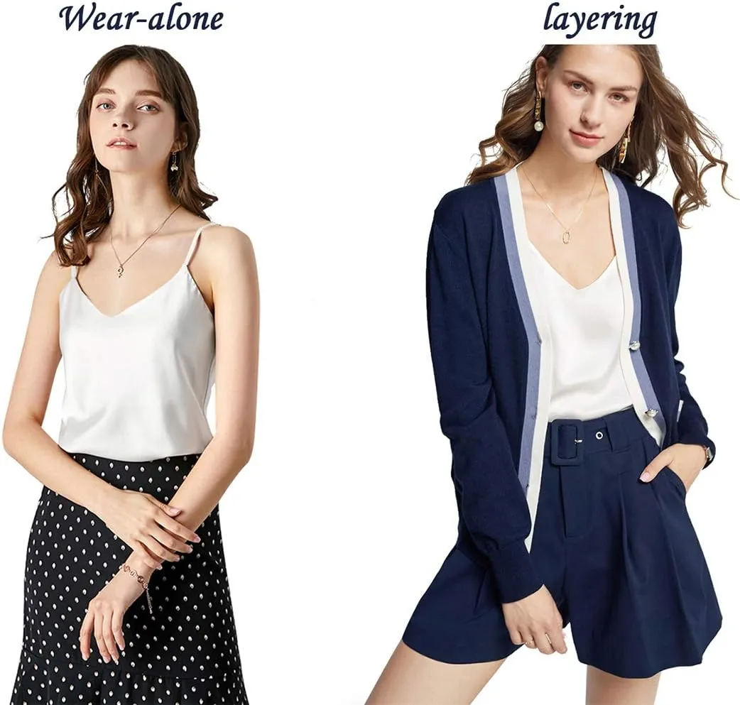 Anbenser Silk Tank Tops for Women Satin Camisoles V Neck Spaghetti Strap Cami Sleeveless Blouses 4 Pack