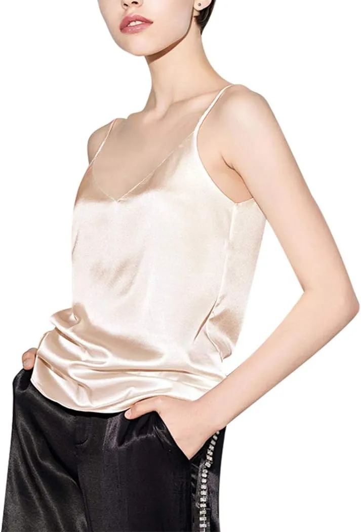 Anbenser Silk Tank Tops for Women Satin Camisoles V Neck Spaghetti Strap Cami Sleeveless Blouses 4 Pack