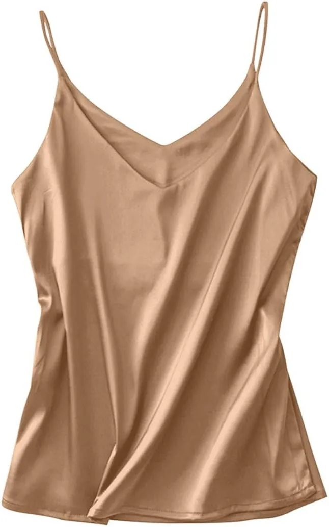 Anbenser Silk Tank Tops for Women Satin Camisoles V Neck Spaghetti Strap Cami Sleeveless Blouses 4 Pack
