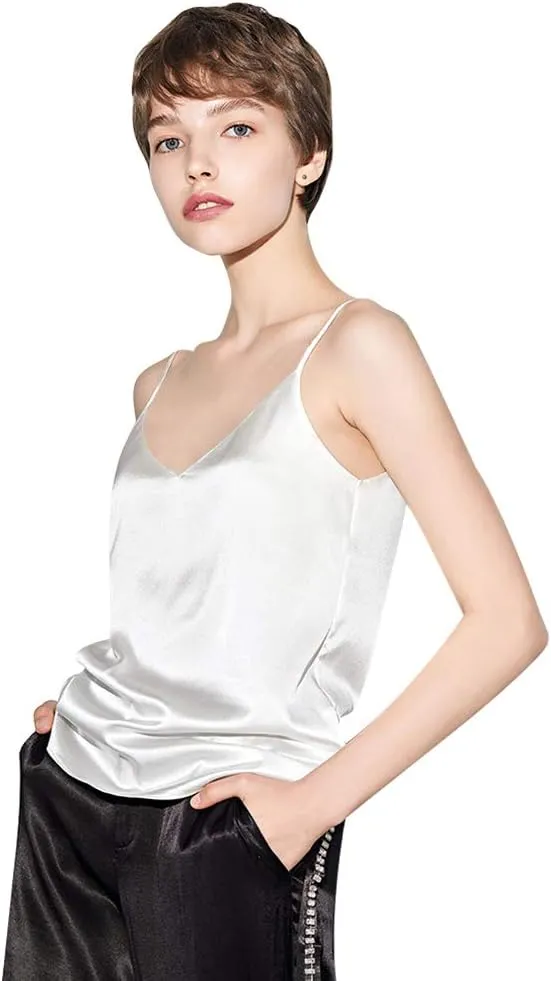 Anbenser Silk Tank Tops for Women Satin Camisoles V Neck Spaghetti Strap Cami Sleeveless Blouses 4 Pack