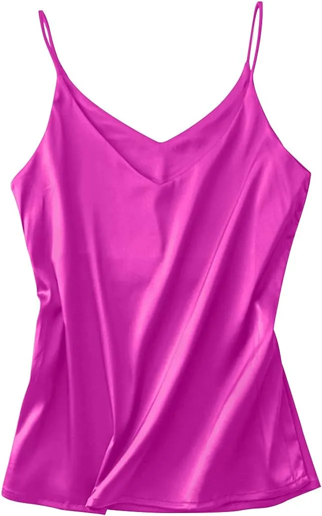 Anbenser Silk Tank Tops for Women Satin Camisoles V Neck Spaghetti Strap Cami Sleeveless Blouses 4 Pack