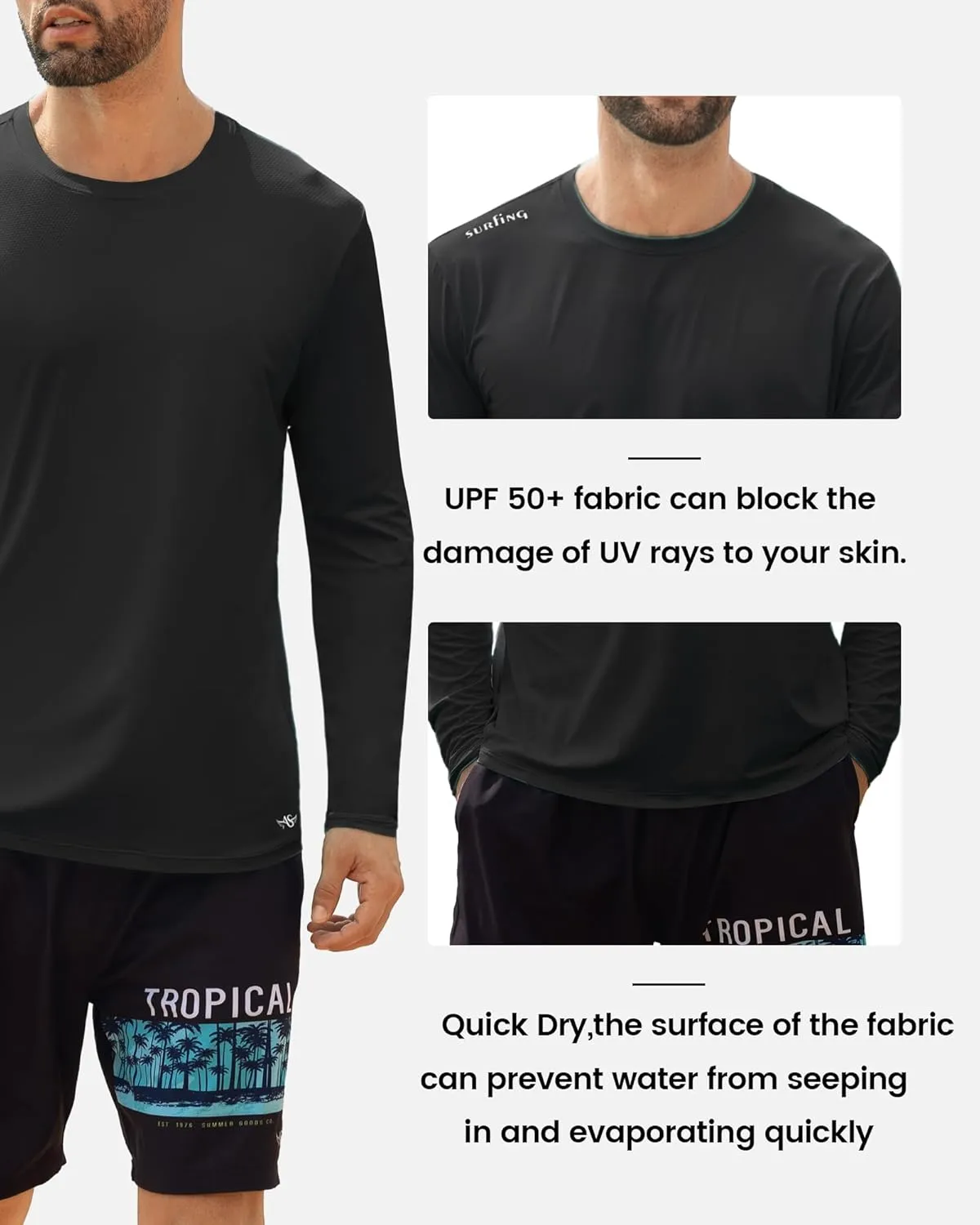 Angel season Men's Rash Guard Shirts UPF 50  Long Sleeve Swim Shirts Quick Dry UV Sun Protection Lightweight
