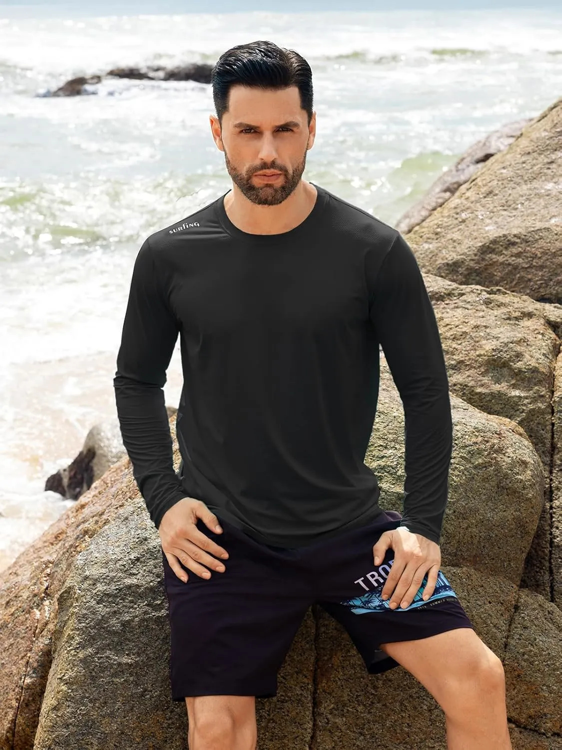 Angel season Men's Rash Guard Shirts UPF 50  Long Sleeve Swim Shirts Quick Dry UV Sun Protection Lightweight
