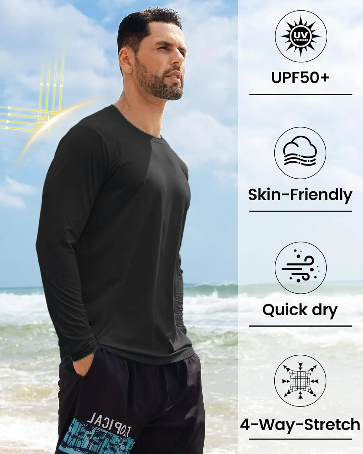 Angel season Men's Rash Guard Shirts UPF 50  Long Sleeve Swim Shirts Quick Dry UV Sun Protection Lightweight