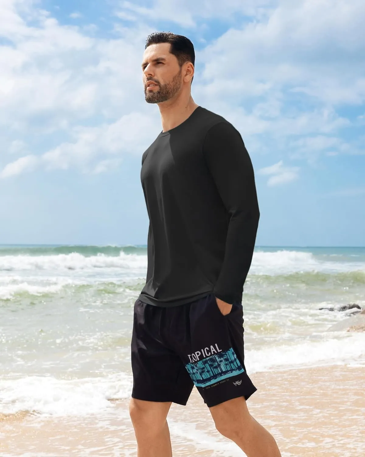 Angel season Men's Rash Guard Shirts UPF 50  Long Sleeve Swim Shirts Quick Dry UV Sun Protection Lightweight