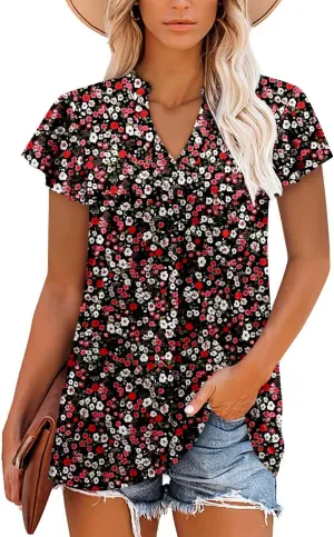 Angerella Womens Summer Dressy Casual Blouses Short Sleeve V Neck T-Shirts Tunic Tops for Leggings