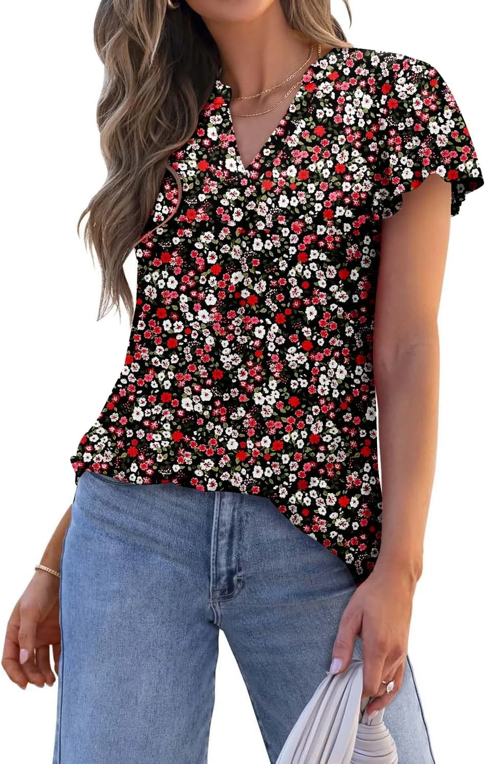 Angerella Womens Summer Dressy Casual Blouses Short Sleeve V Neck T-Shirts Tunic Tops for Leggings