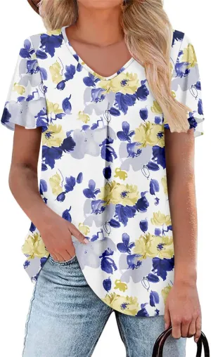 Angerella Womens Summer Dressy Casual Blouses Short Sleeve V Neck T-Shirts Tunic Tops for Leggings