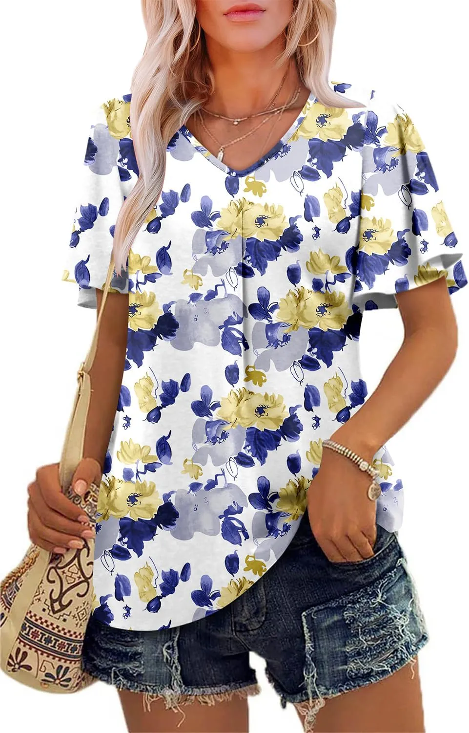 Angerella Womens Summer Dressy Casual Blouses Short Sleeve V Neck T-Shirts Tunic Tops for Leggings