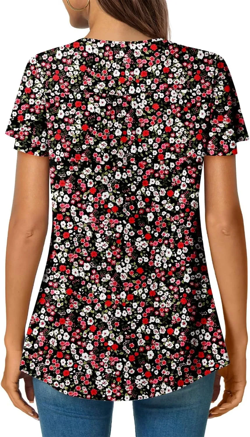 Angerella Womens Summer Dressy Casual Blouses Short Sleeve V Neck T-Shirts Tunic Tops for Leggings