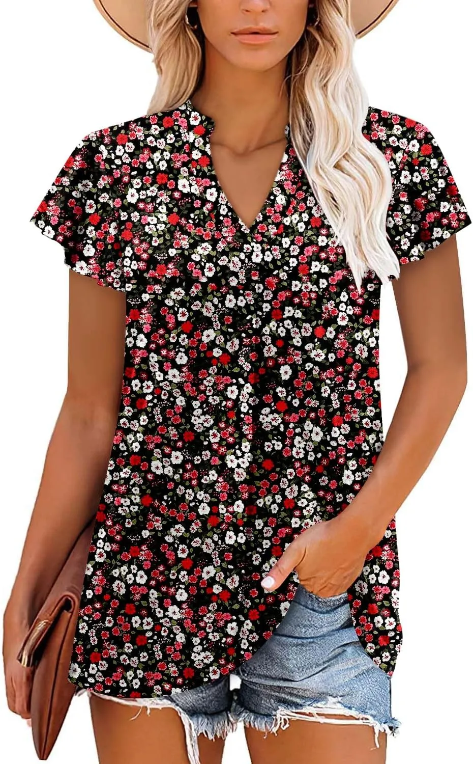 Angerella Womens Summer Dressy Casual Blouses Short Sleeve V Neck T-Shirts Tunic Tops for Leggings