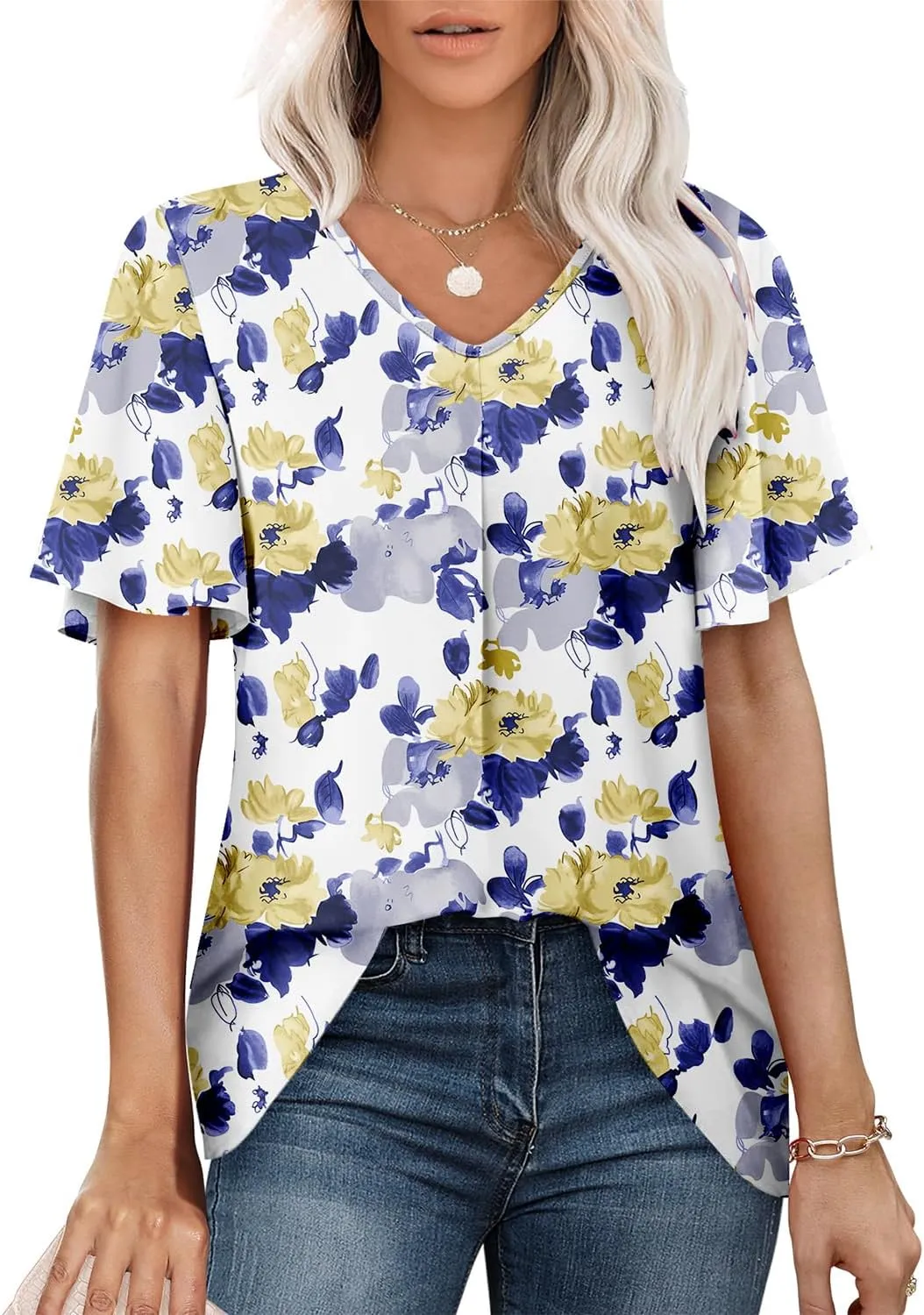 Angerella Womens Summer Dressy Casual Blouses Short Sleeve V Neck T-Shirts Tunic Tops for Leggings