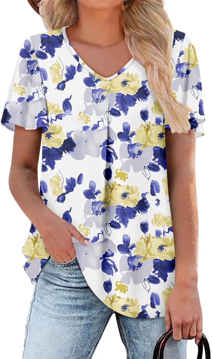 Angerella Womens Summer Dressy Casual Blouses Short Sleeve V Neck T-Shirts Tunic Tops for Leggings
