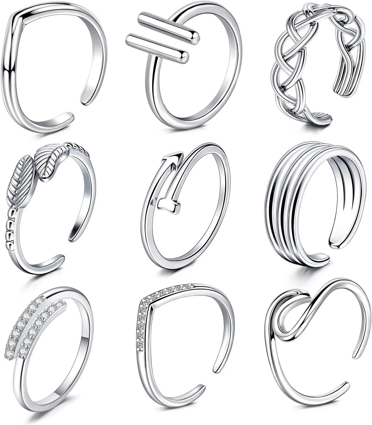Anicina Toe Rings for Women Various Types Open Band Ring Cute Foot Jewelry Set Tail Ring Summer Beach Adjustable Toe Finger Rings