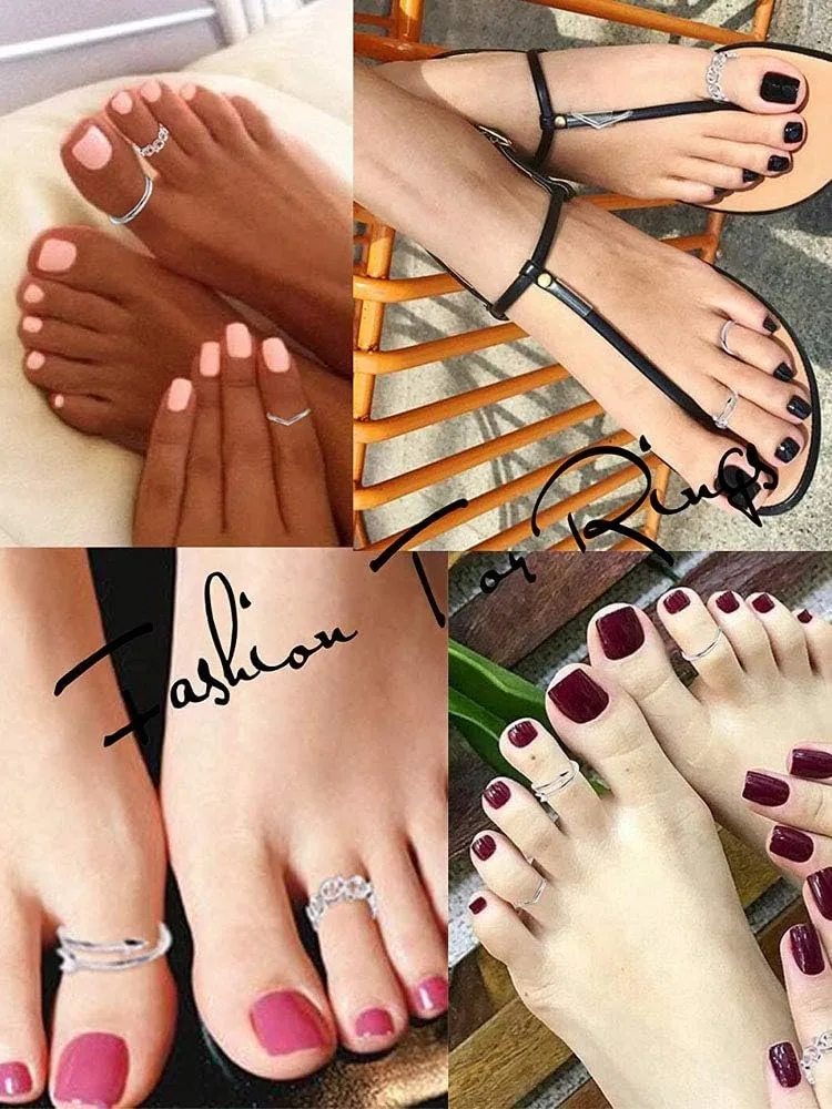 Anicina Toe Rings for Women Various Types Open Band Ring Cute Foot Jewelry Set Tail Ring Summer Beach Adjustable Toe Finger Rings