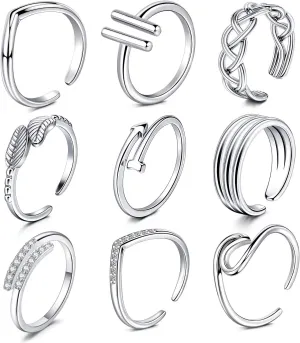 Anicina Toe Rings for Women Various Types Open Band Ring Cute Foot Jewelry Set Tail Ring Summer Beach Adjustable Toe Finger Rings