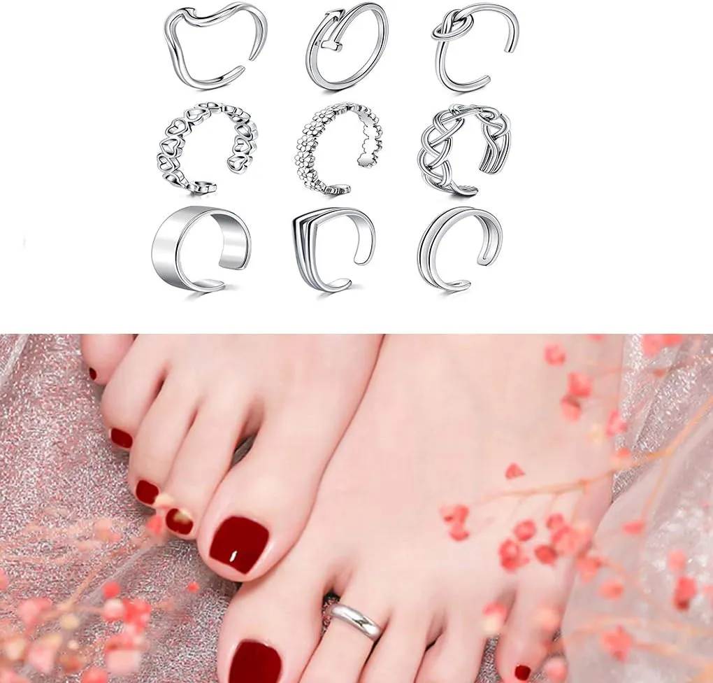 Anicina Toe Rings for Women Various Types Open Band Ring Cute Foot Jewelry Set Tail Ring Summer Beach Adjustable Toe Finger Rings