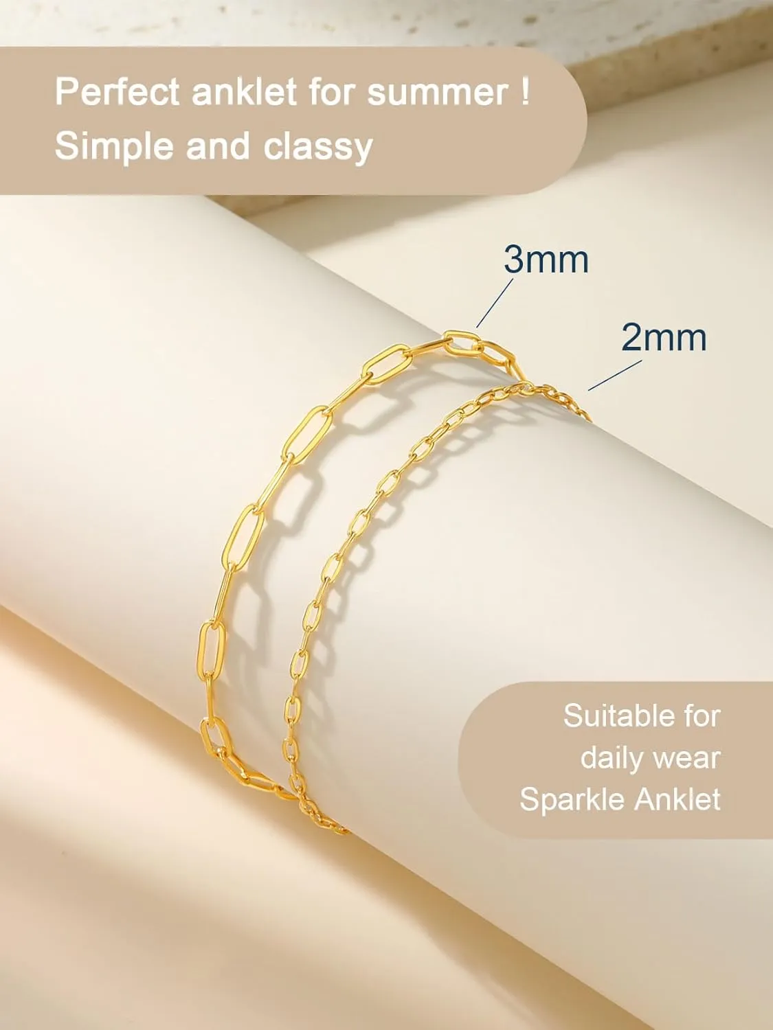 Ankle Bracelets for Women,14K Gold/Steel/Black Plated Stainless Steel Paperclip/Cuban Link/Figaro Chain Anklets for Women Waterproof,Trendy Dainty Layered Anklet Chain Sets for Ladies Wife Beach Jewelry Gifts Adjustable 8.5 inches 5cm
