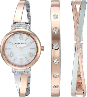 Anne Klein Women's Premium Crystal Accented Bangle Watch Set, AK/2245