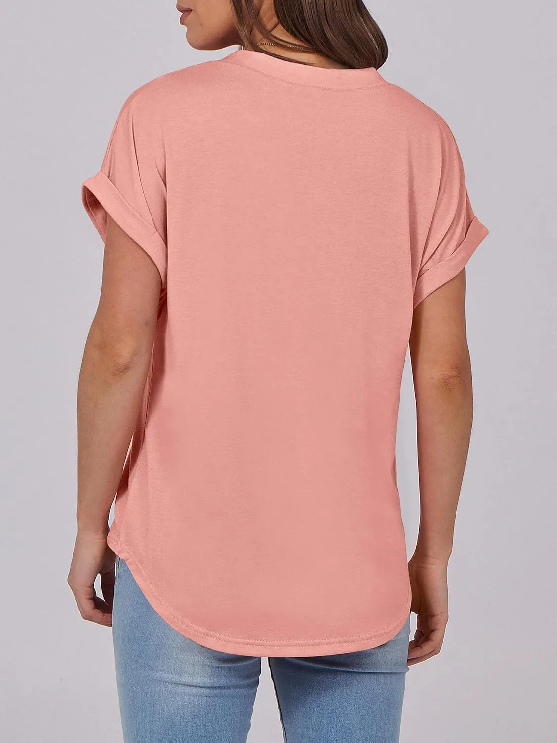 ANRABESS Womens Short Sleeve Henley Tops V Neck Dressy Casual Loose Fit Shirts Summer Flowy Blouses 2025 Trendy Clothes