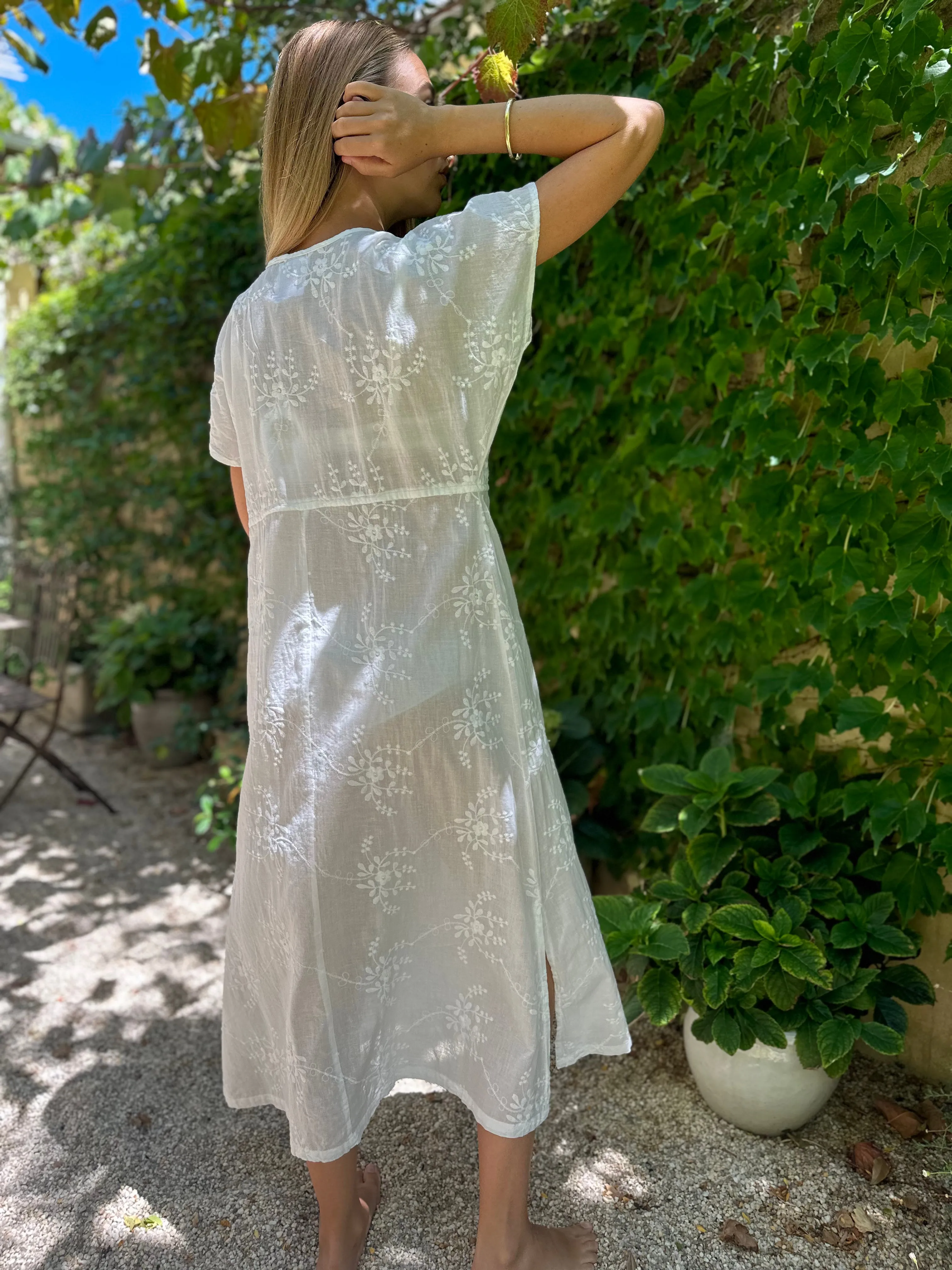 Antibes Embroidered Cotton Dress Vine