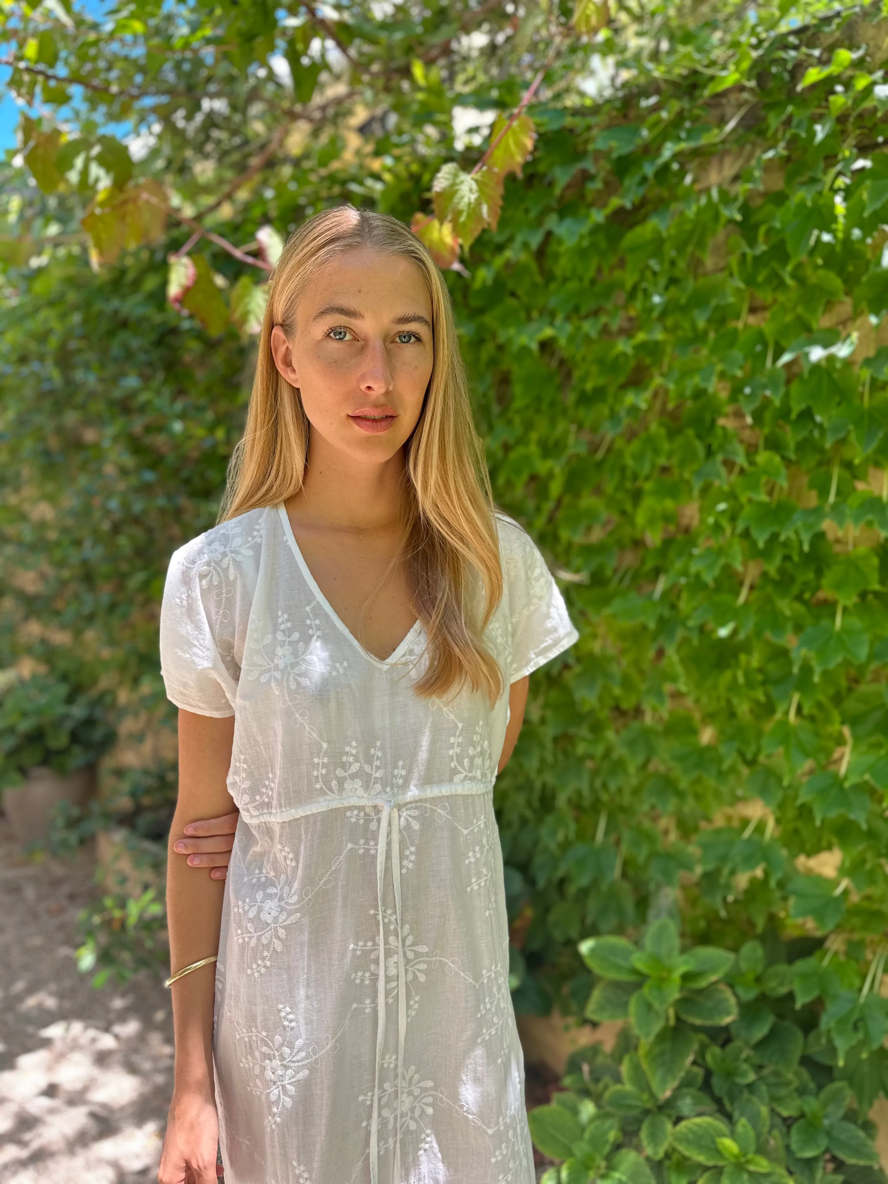 Antibes Embroidered Cotton Dress Vine