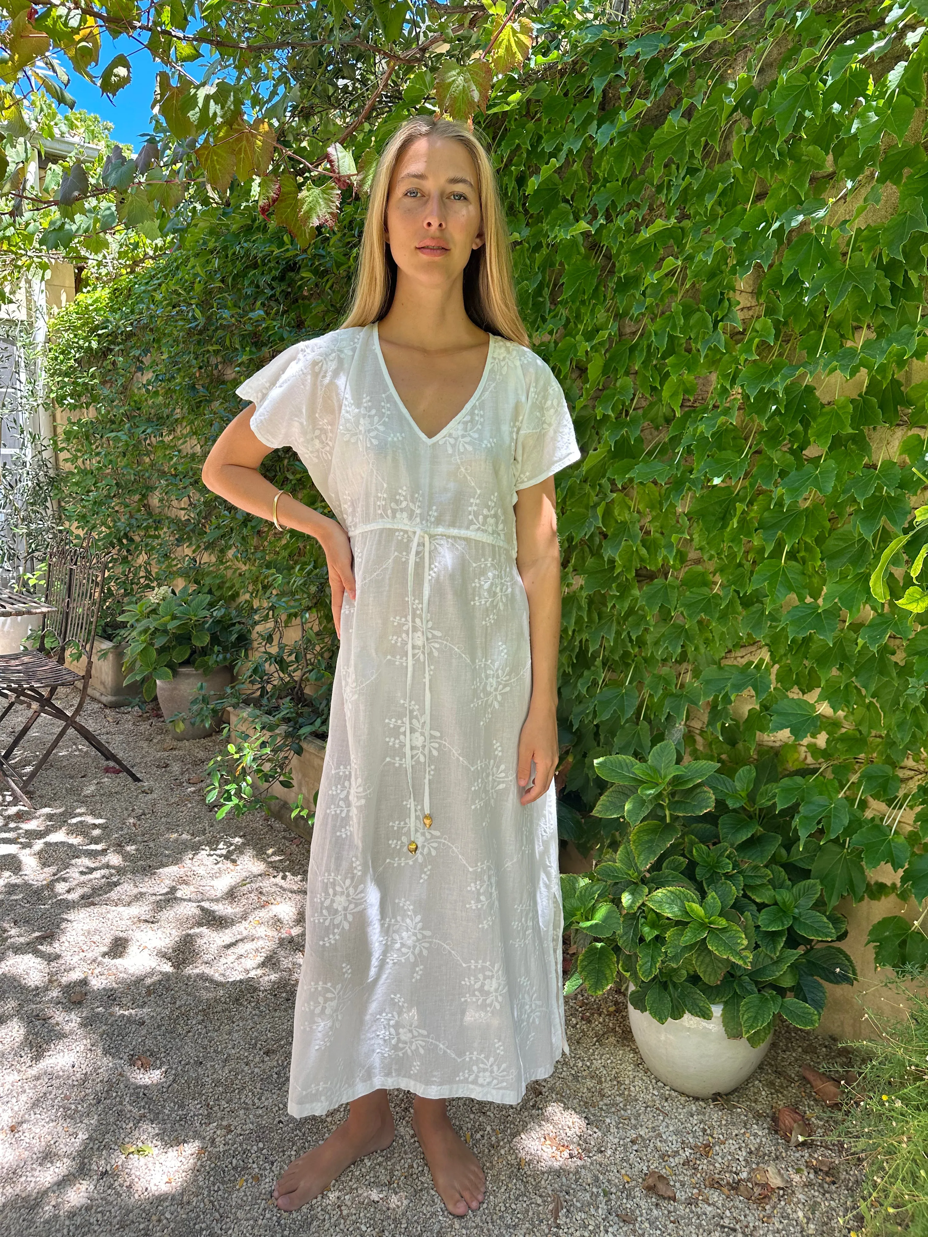Antibes Embroidered Cotton Dress Vine