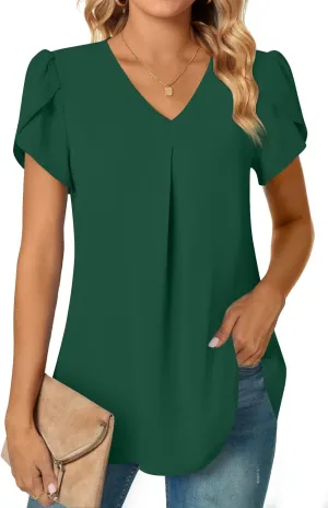 Anyally Women's Plus Size Summer Tunic Tops Dressy Casual Chiffon Blouses Short Sleeve T-Shirts for Leggings
