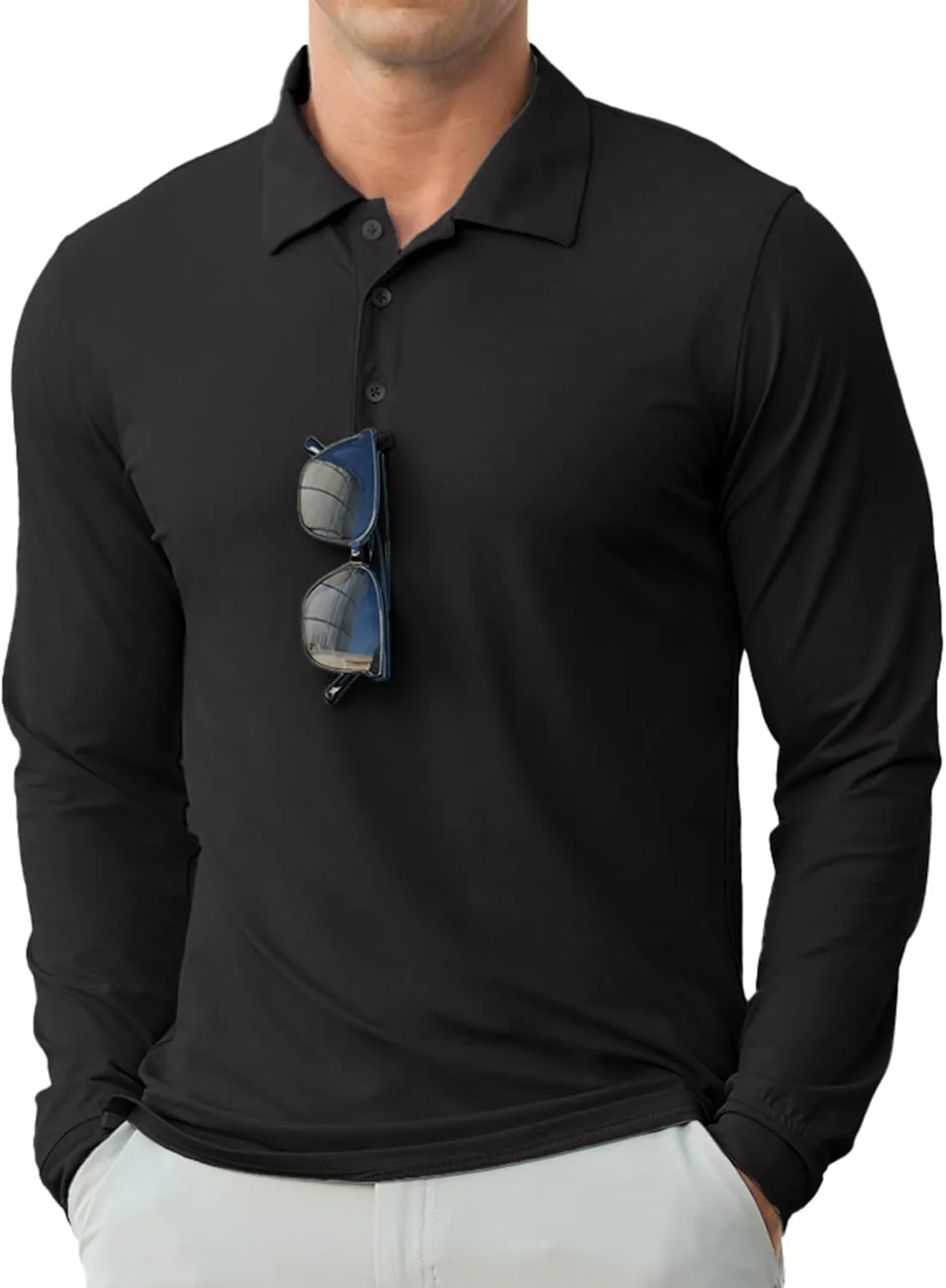 Askdeer Men's Golf Polo Shirts Long Sleeve UPF 50  Performance Collar Shirts Lightweight Summer Casual Quick Dry Tee