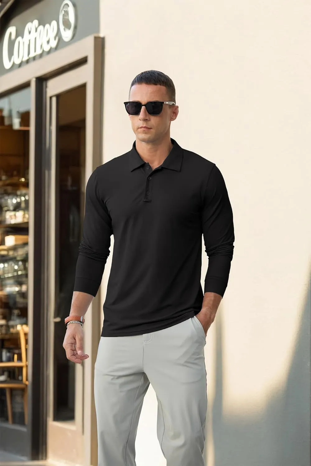 Askdeer Men's Golf Polo Shirts Long Sleeve UPF 50  Performance Collar Shirts Lightweight Summer Casual Quick Dry Tee