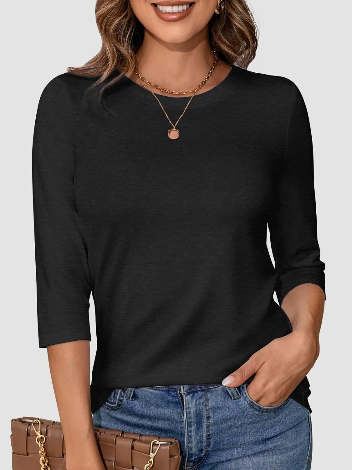 ATHMILE Womens 3/4 Sleeve T-Shirts Summer Tops Fall Fashion Blouses Beach Vacation Clothes Spring Tunic 2025 Trendy