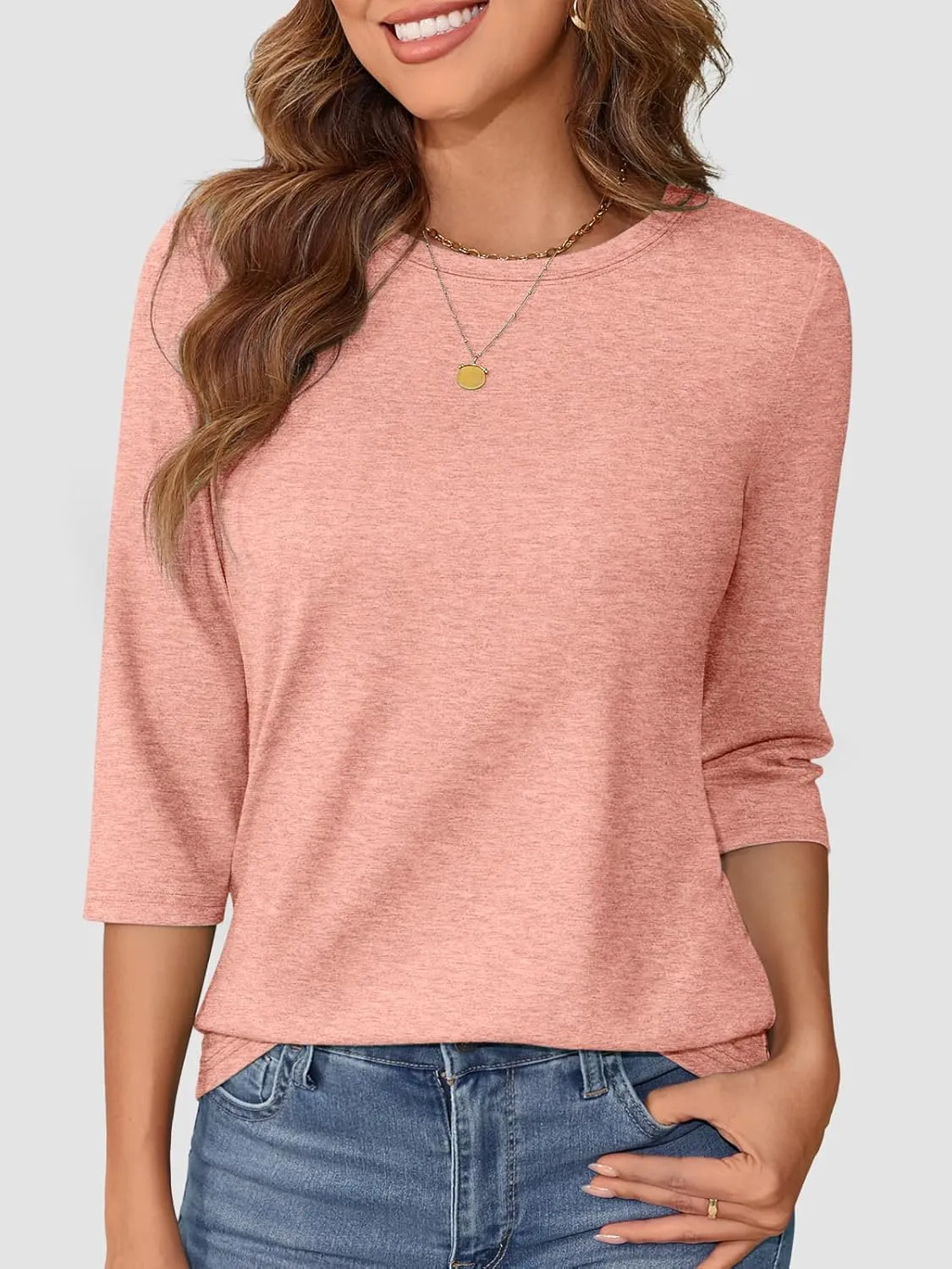ATHMILE Womens 3/4 Sleeve T-Shirts Summer Tops Fall Fashion Blouses Beach Vacation Clothes Spring Tunic 2025 Trendy