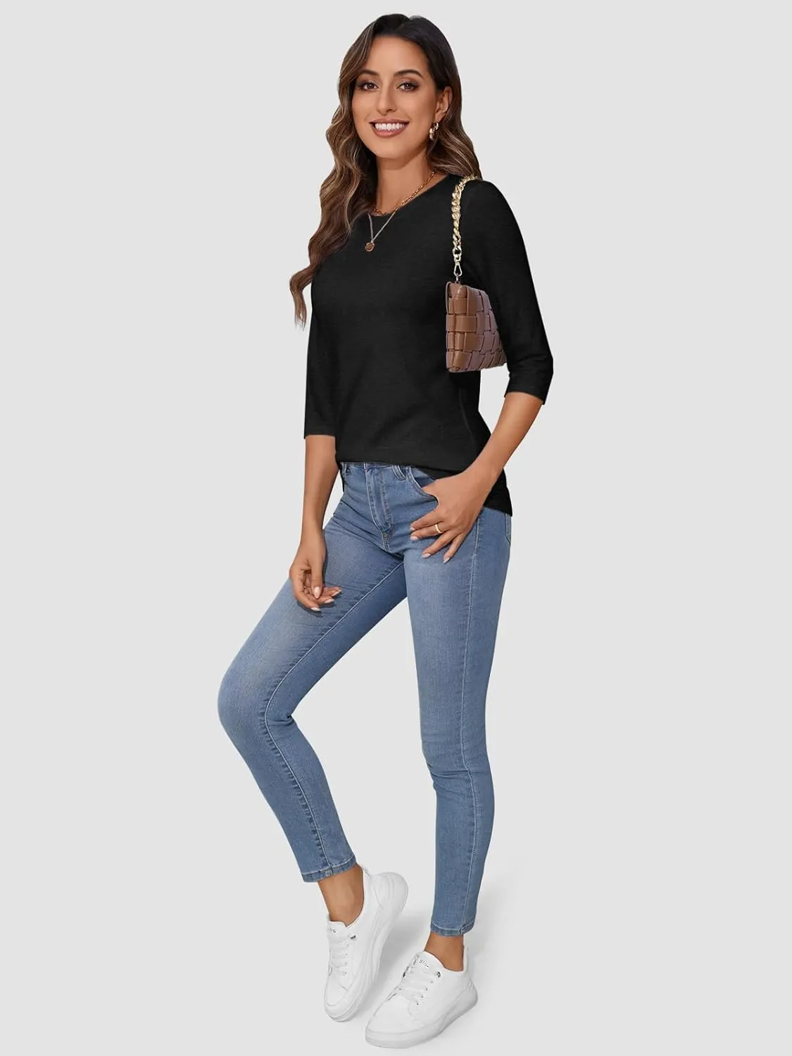ATHMILE Womens 3/4 Sleeve T-Shirts Summer Tops Fall Fashion Blouses Beach Vacation Clothes Spring Tunic 2025 Trendy