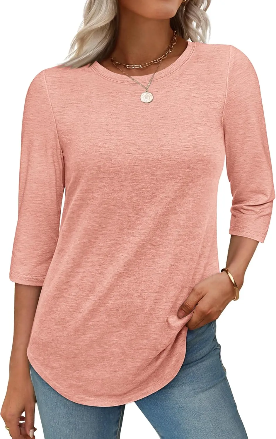 ATHMILE Womens 3/4 Sleeve T-Shirts Summer Tops Fall Fashion Blouses Beach Vacation Clothes Spring Tunic 2025 Trendy