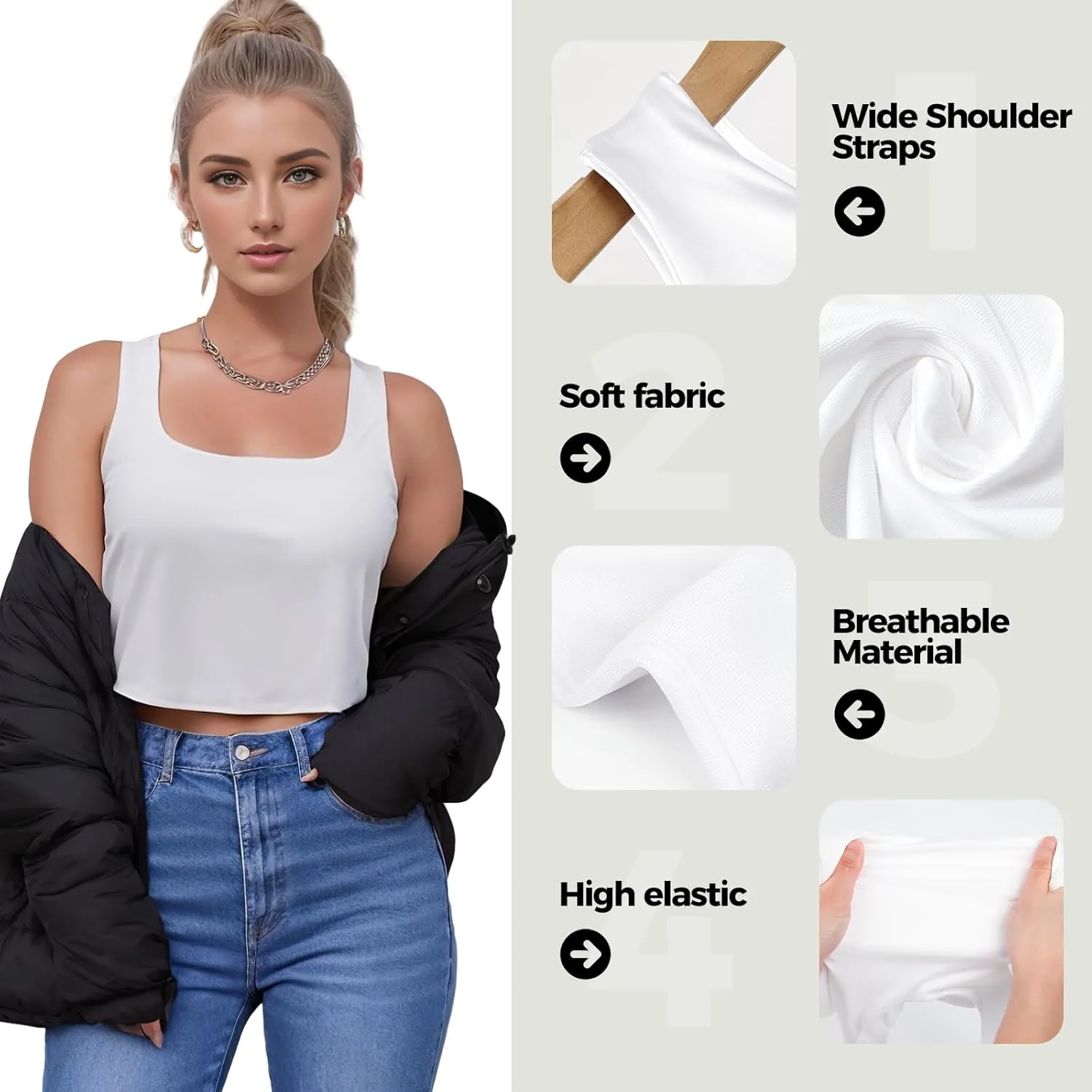 AURUZA Crop Tops for Women, Womens Double Lined Tank Tops U-Neck Basic Workout Tank Tops Woman Sleeveless Shirt Going Out Top