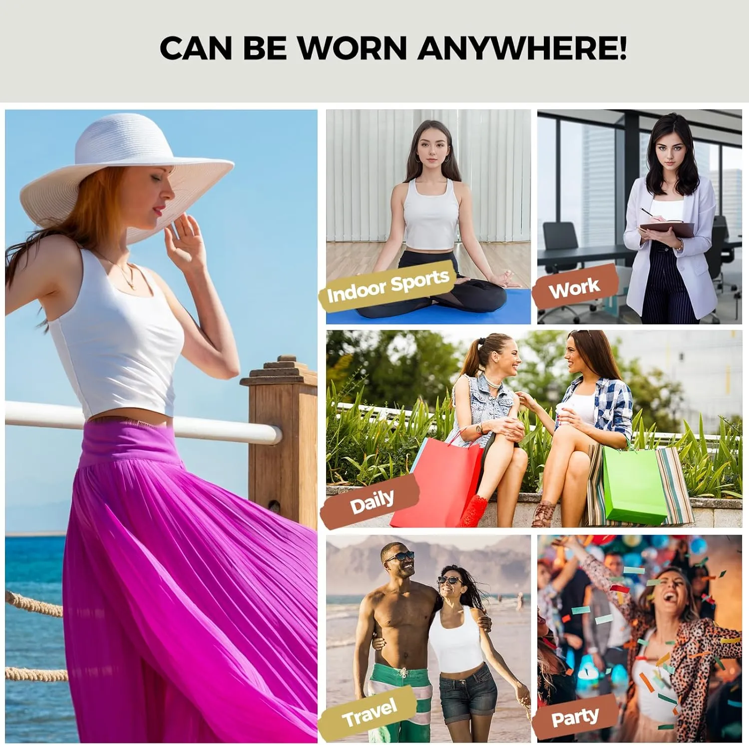 AURUZA Crop Tops for Women, Womens Double Lined Tank Tops U-Neck Basic Workout Tank Tops Woman Sleeveless Shirt Going Out Top