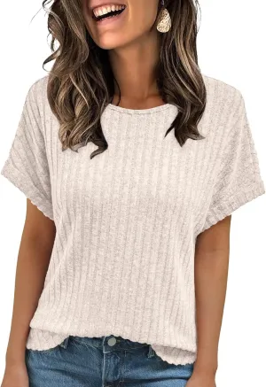 AUTOMET Women Shirts Summer Sweaters Regular Fit Short Sleeve Tunic Tops 2025 Dressy Casual Business Blouses