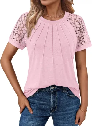 AUTOMET Womens Summer Tops Spring Shirts Trendy Vacation Outfits Short Sleeve Business Tshirts Fashion Casual Blouses