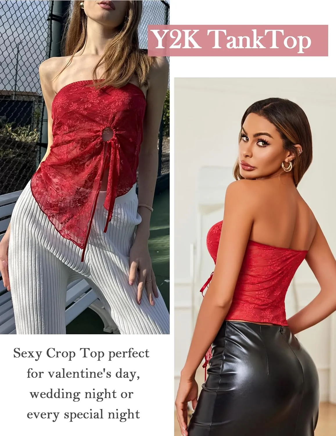 Avidlove Going Out Tops for Women Lace Camisole Y2k Tube Crop Tops Side Slit Bralettes Lingerie