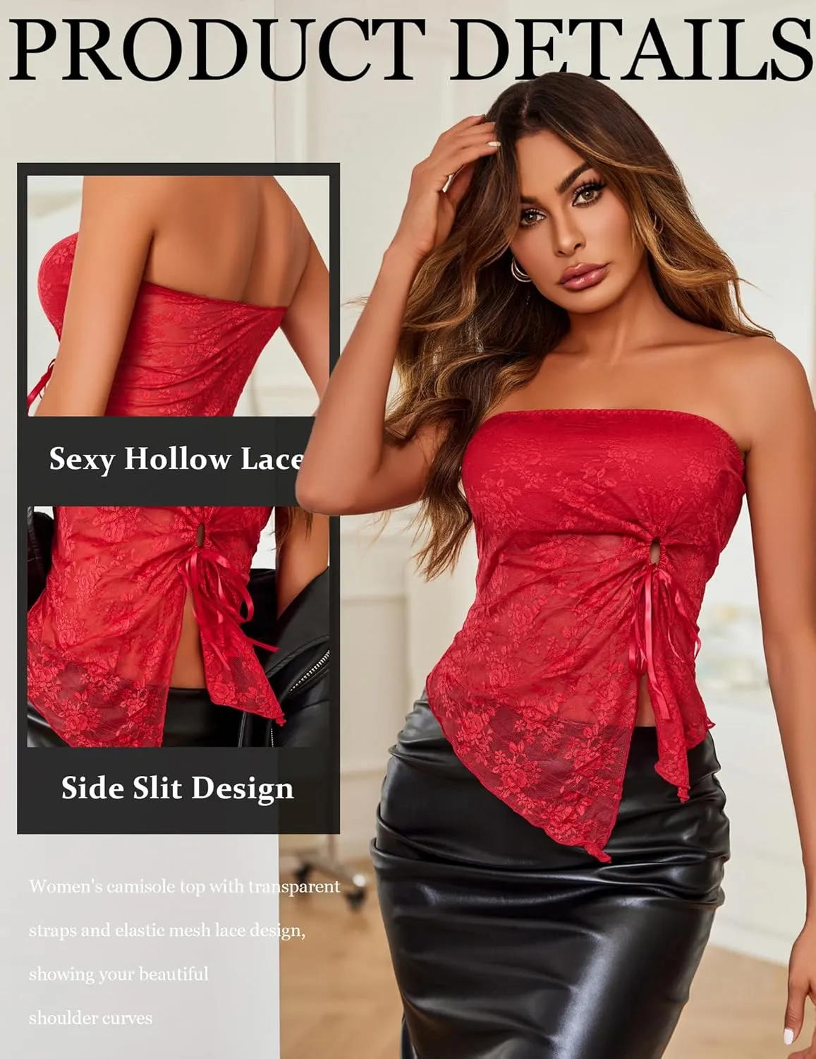 Avidlove Going Out Tops for Women Lace Camisole Y2k Tube Crop Tops Side Slit Bralettes Lingerie