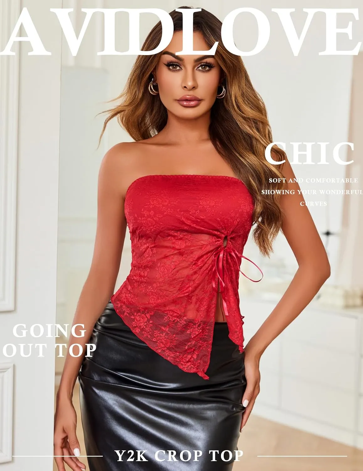 Avidlove Going Out Tops for Women Lace Camisole Y2k Tube Crop Tops Side Slit Bralettes Lingerie